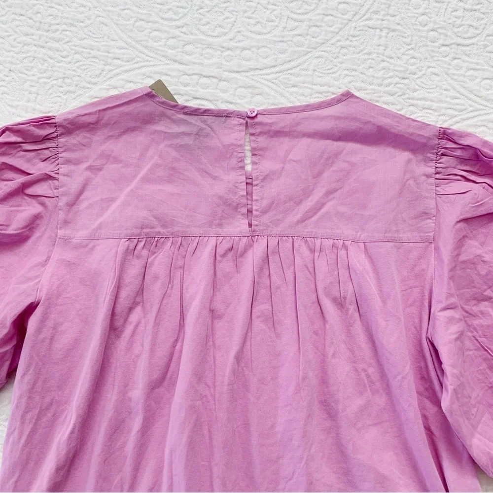 J. Crew Puffed-Sleeve Woven Lace Top, Pink‎